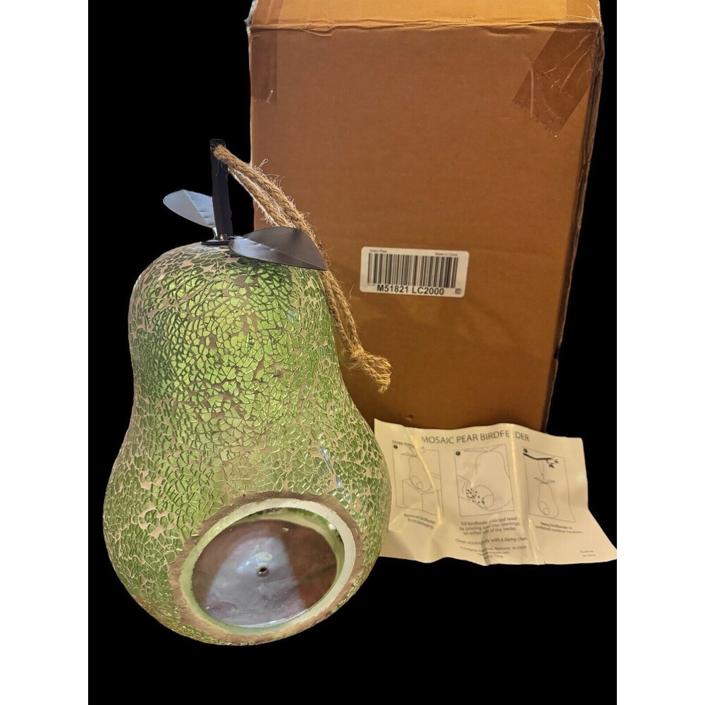Glass Mosaic Fruit-Shaped Pear Bird Feeder Home Garden Decor